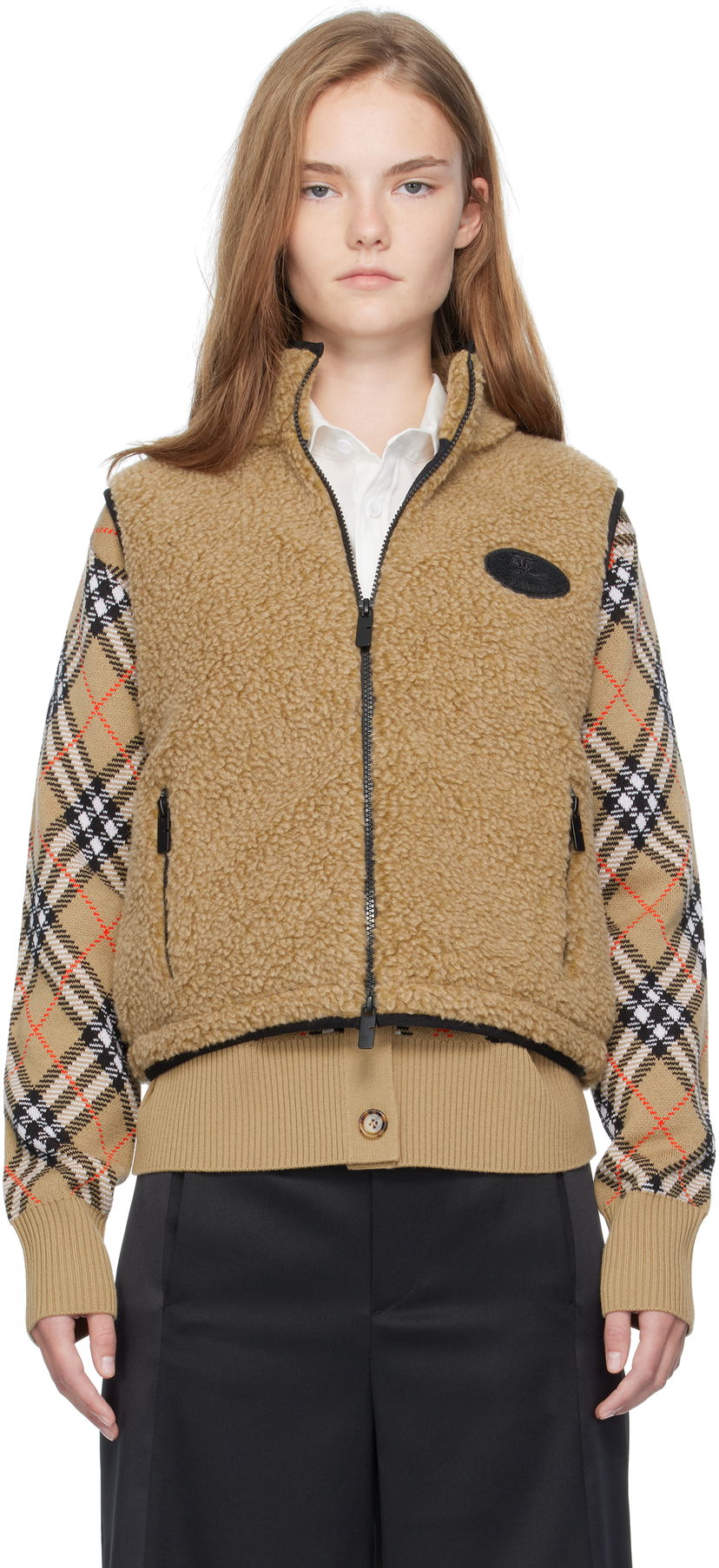 Väst Burberry Burberry Cropped Fleece Vest Beige | 8110159