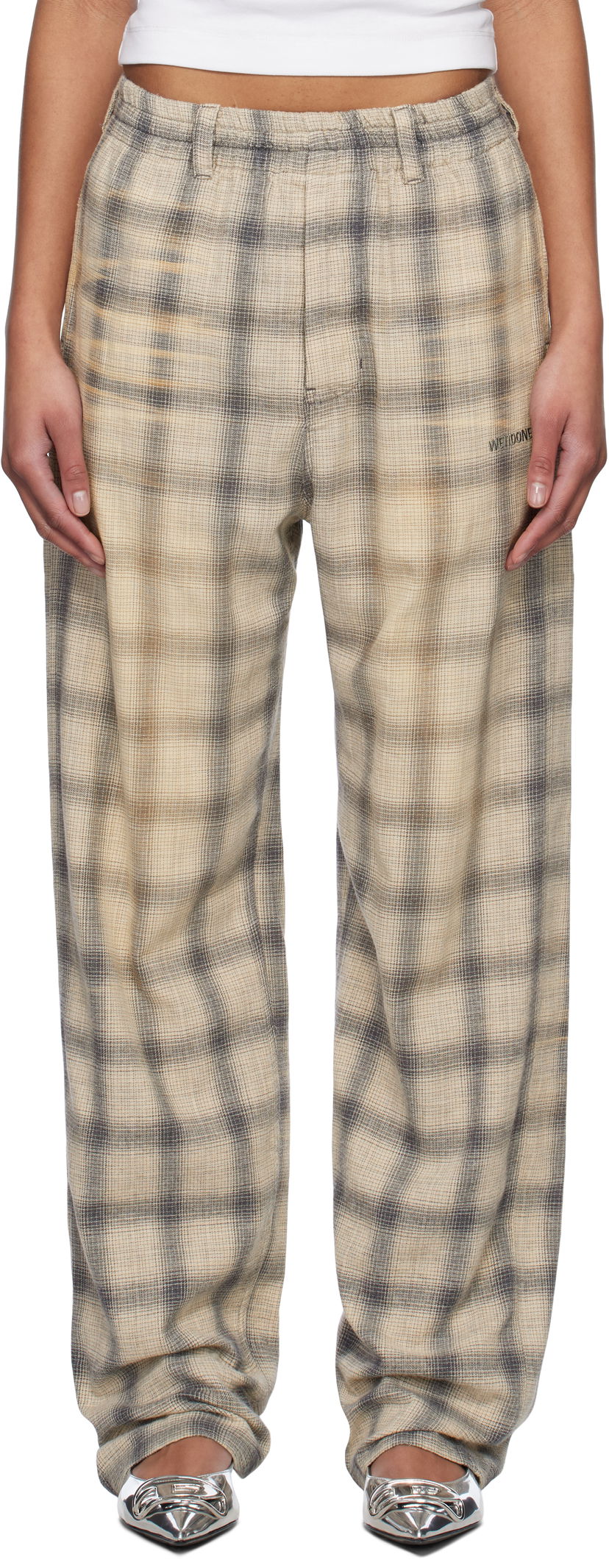 Träningsbyxor We11done We11done Washed Checkered Trousers Beige | WD-PT0-25-265-U-GY