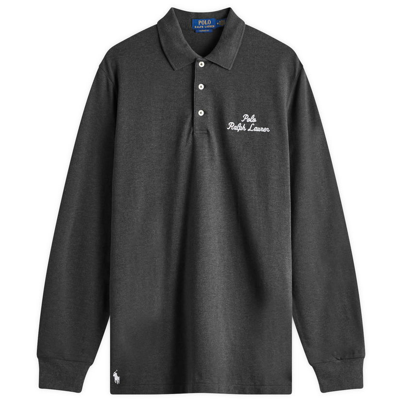 Polotröja Polo by Ralph Lauren Script Logo Long Sleeve Polo Shirt Grå | 710957364003