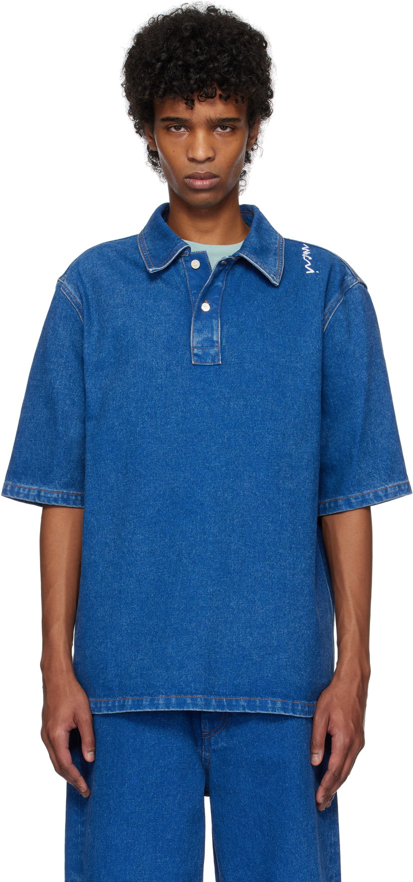 Polotröja Marni Marni Oversize Denim Polo Blå | POJU0001S0 USCU83
