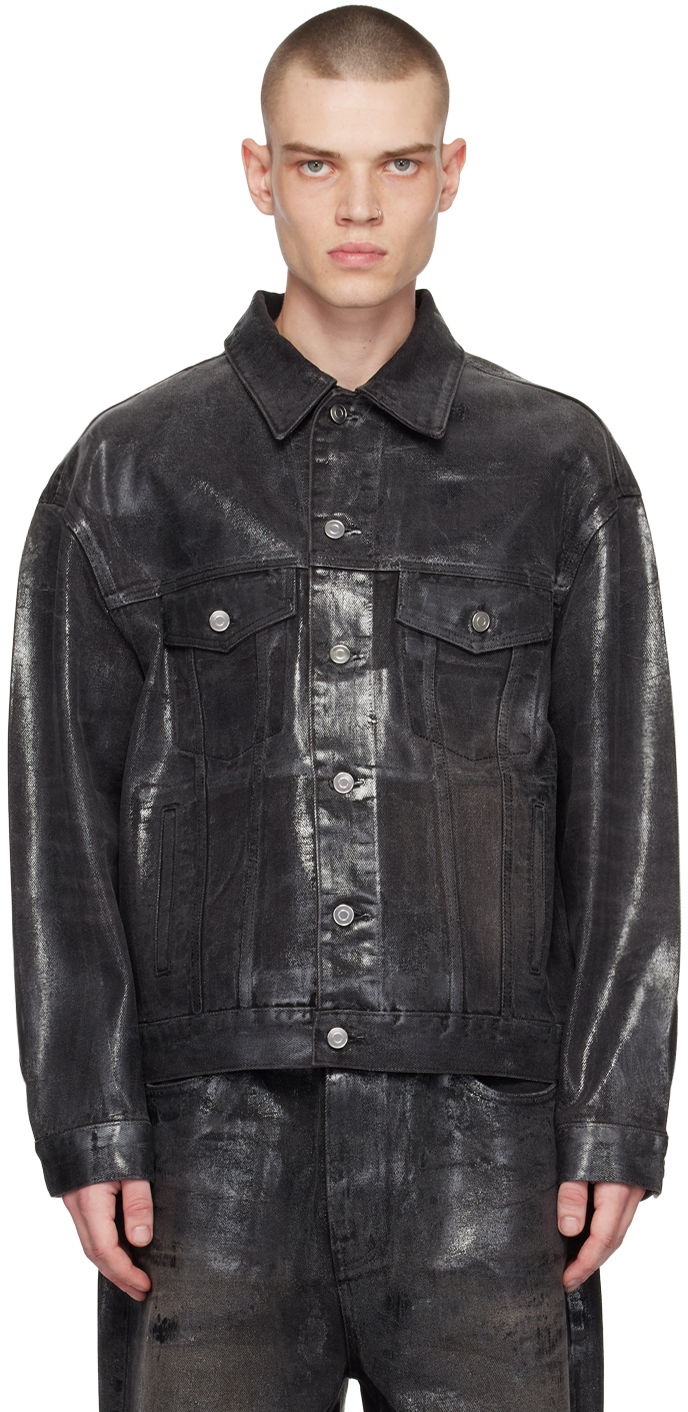Jacka We11done We11done Foil Coated Trucker Denim Jacket Svart | WD-DJ1-23-318-U-BK