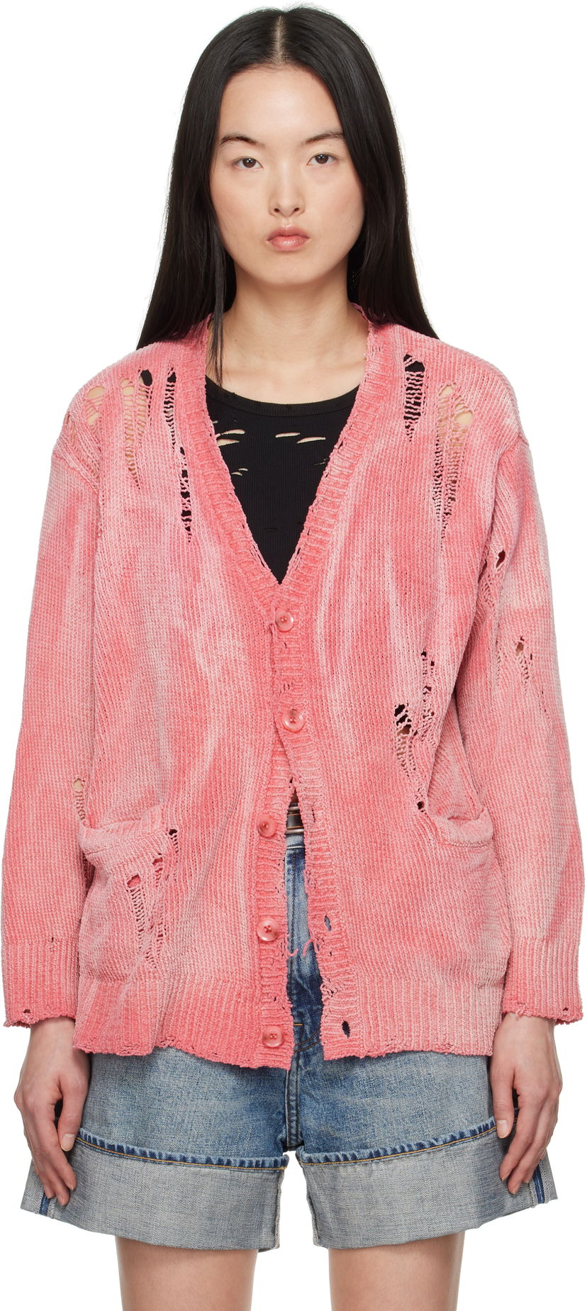 Sweater R13 R13 Distressed Boyfriend Cardigan Rosa | R13WY237-Y201B