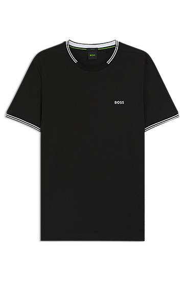 T-shirt BOSS Stretch-Cotton T-Shirt with Stripes and BOSS Logo Svart | 50521245, 0