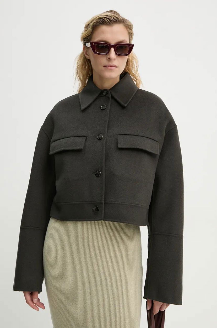 Jacka Nanushka Oversized Cropped Wool Jacket Grön | NW24PFSG27197