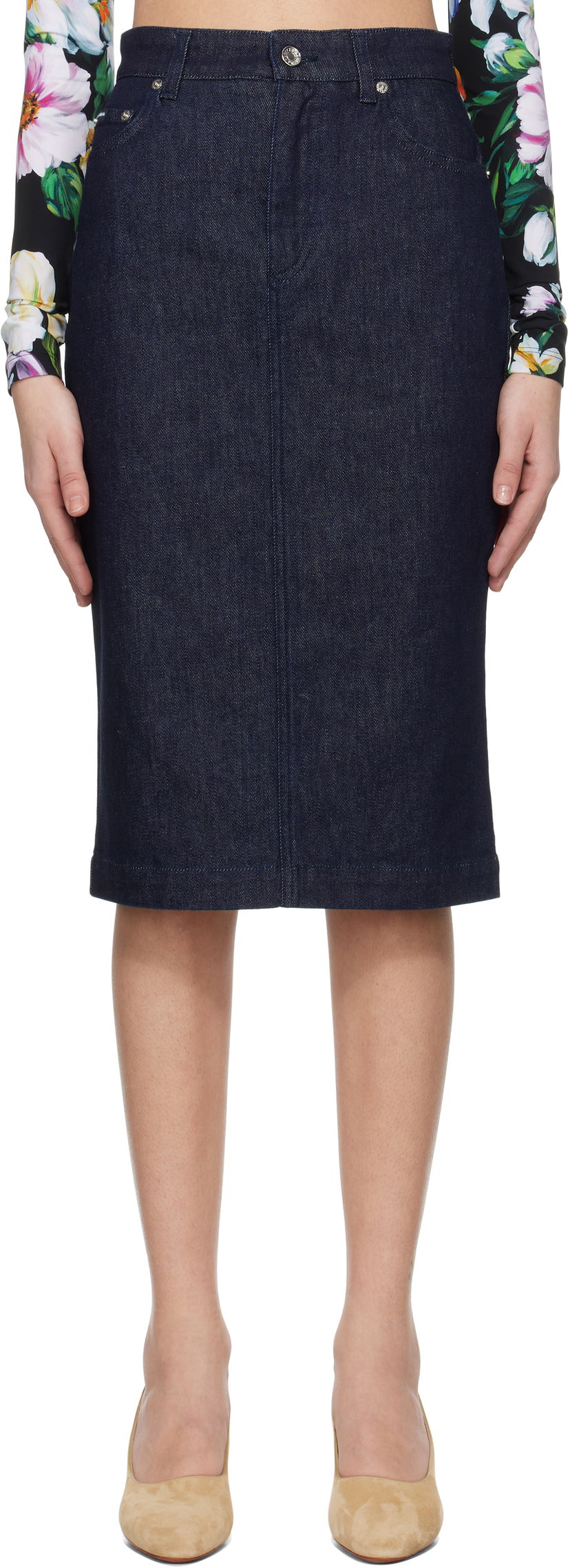 Kjol Dolce & Gabbana Dolce&Gabbana Stretch Five Pocket Pencil Denim Midi Skirt Blå | F4CYAD G8MS5