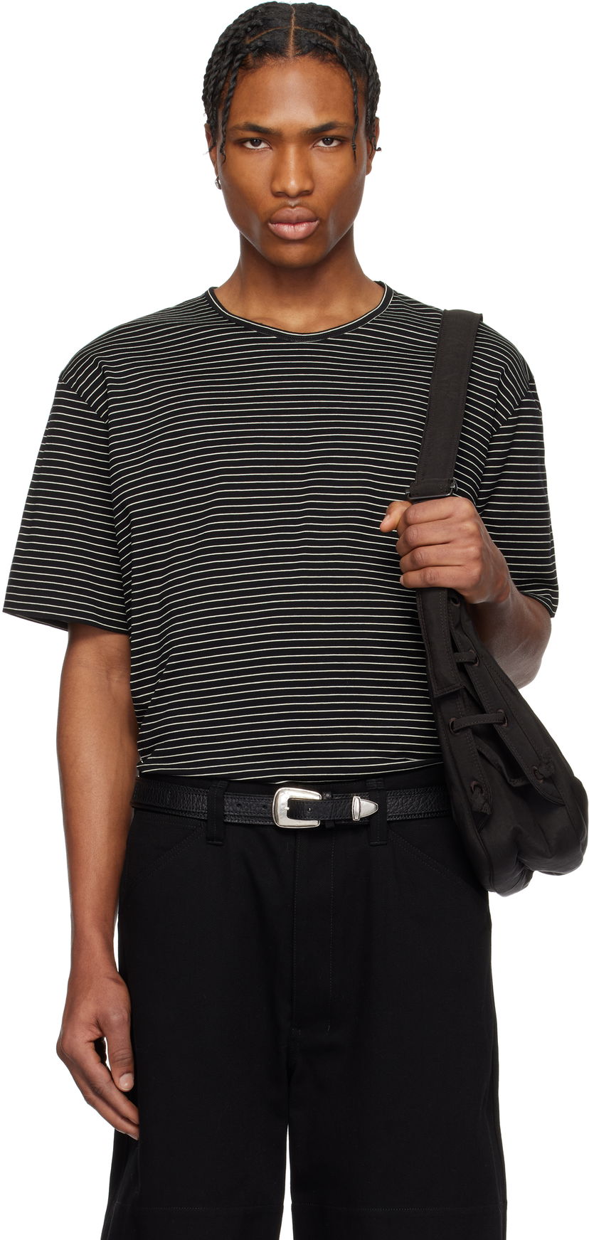 T-shirt LEMAIRE LEMAIRE Striped Short Sleeve T-Shirt Svart | TO1385 LJ1033