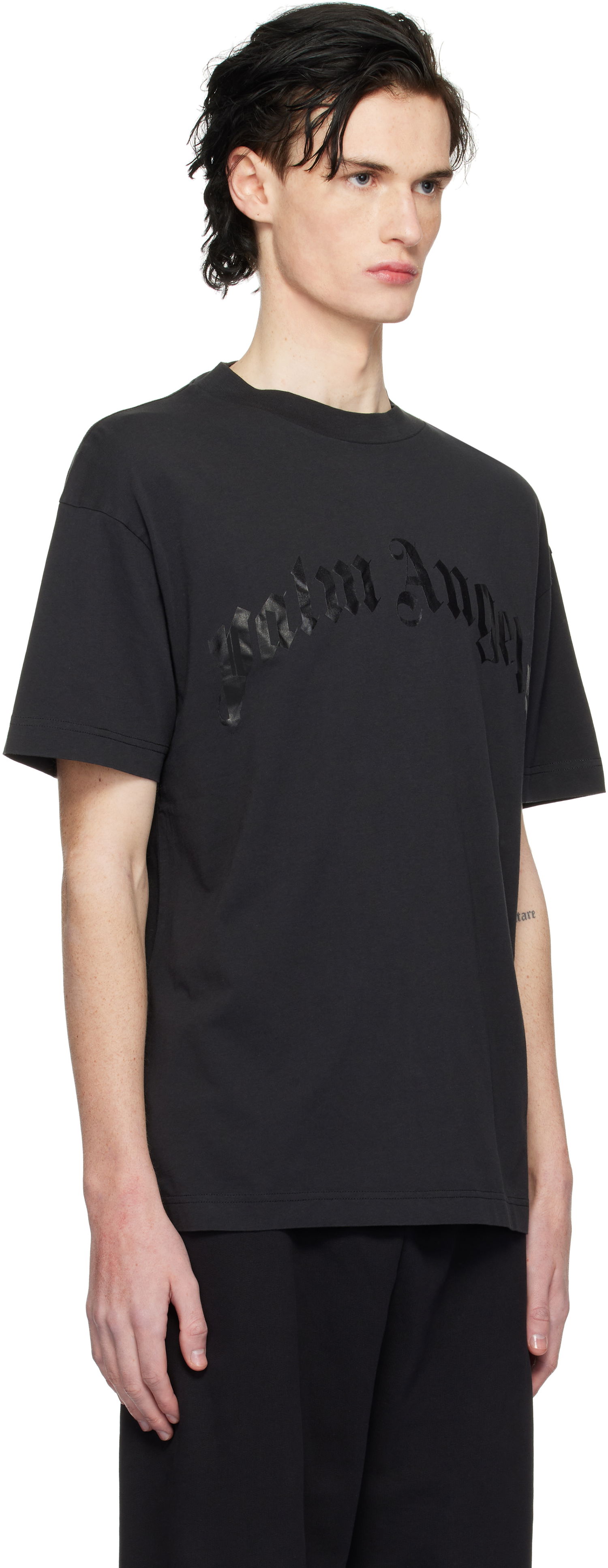 T-shirt Palm Angels Curved Logo Oversize T-Shirt Svart | PMAA001S25JER0041010, 1