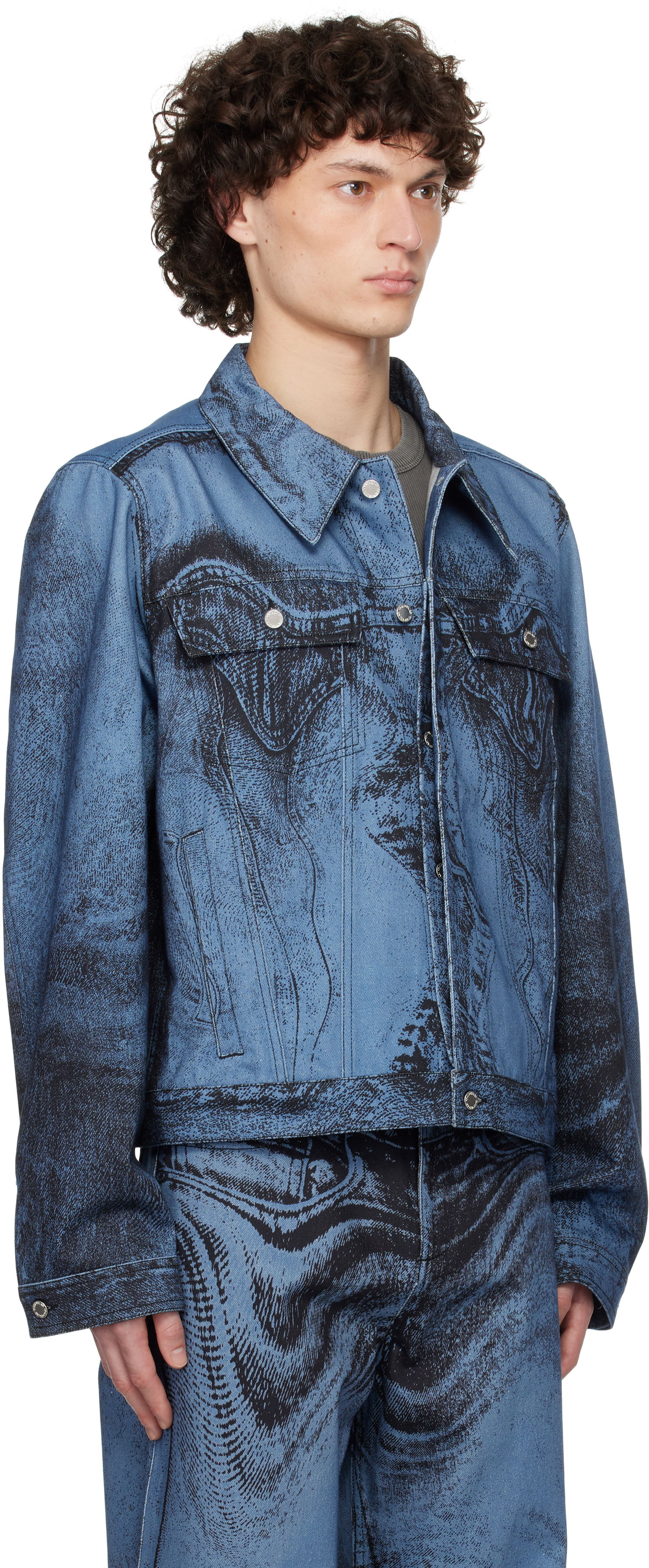 Jacka Camper CAMPERLAB Distorted Print Denim Jacket Blå | AU00005-009, 1