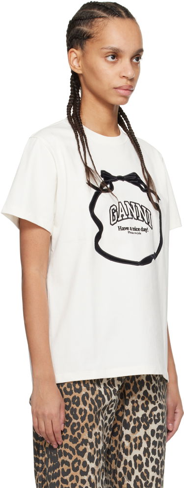 T-shirt GANNI GANNI Heavy Cotton Bow Relaxed T-Shirt Vit | T4110, 1