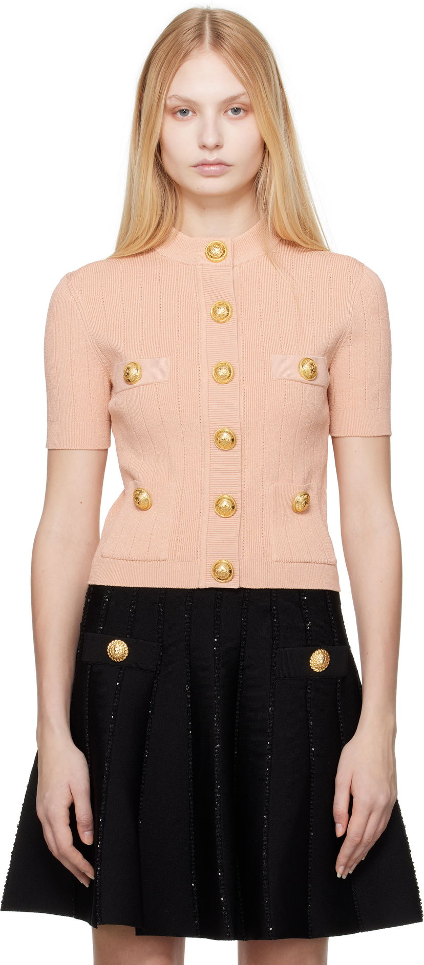 Sweater Balmain Balmain 4-Pocket Knitted Cardigan Rosa | EF1KL023KB07