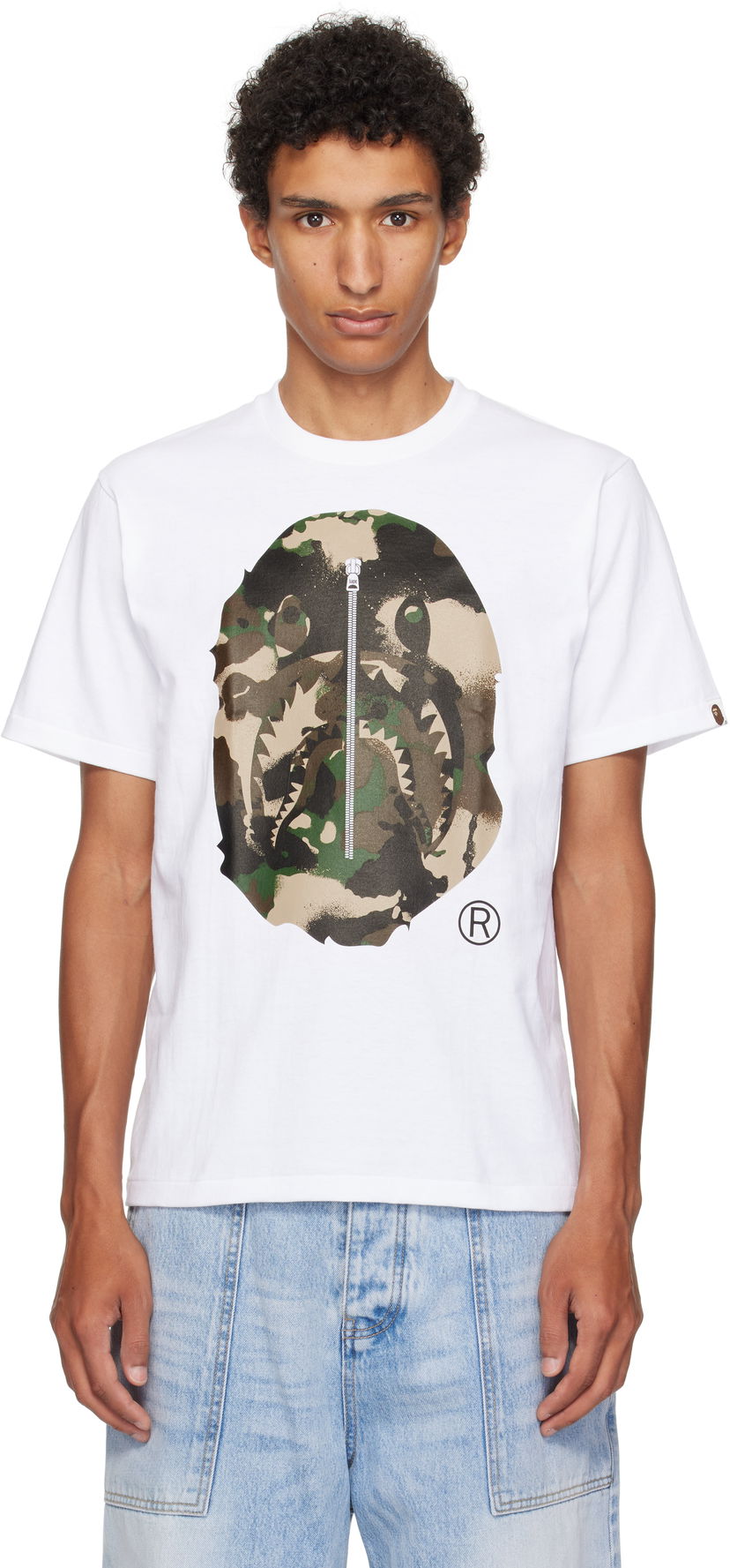 T-shirt BAPE A Bathing Ape Map Camo Ape Head Shark T-Shirt Vit | 001TEL301023M
