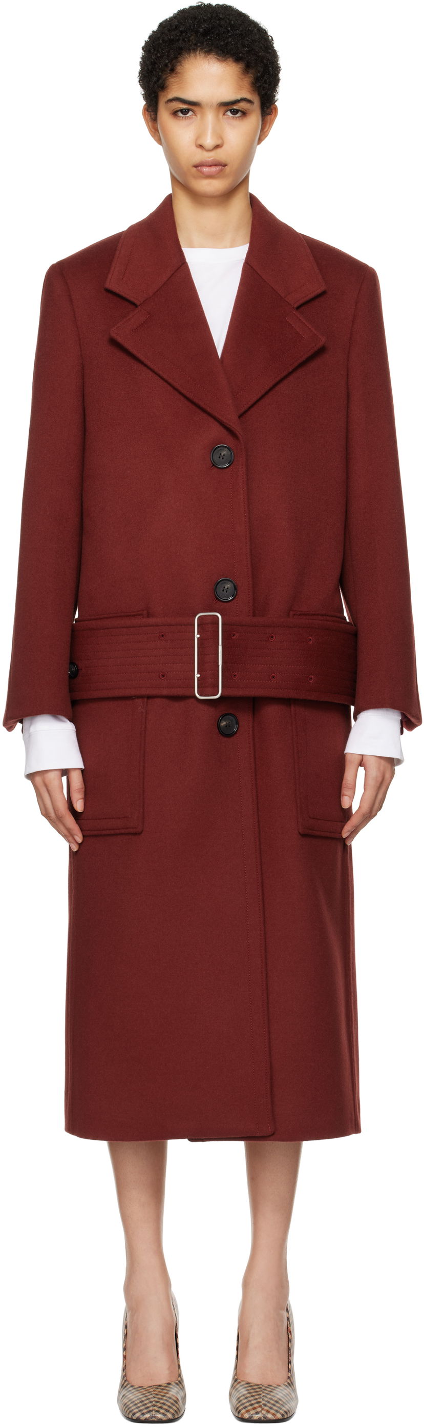 Rockar FERRAGAMO Long Wool Coat Röd | 777632