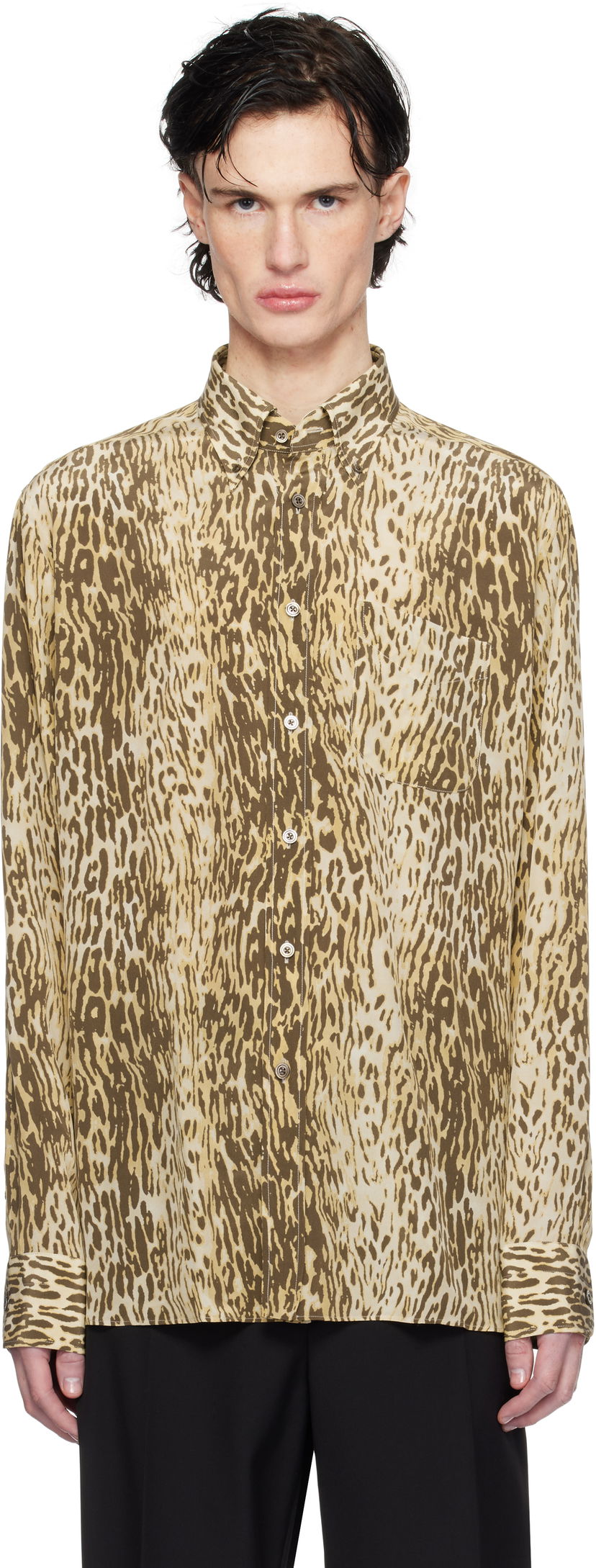 Skjorta Tom Ford 70's Animalier Print Fluid Fit Shirt Brun | HRO003-FMS045S25