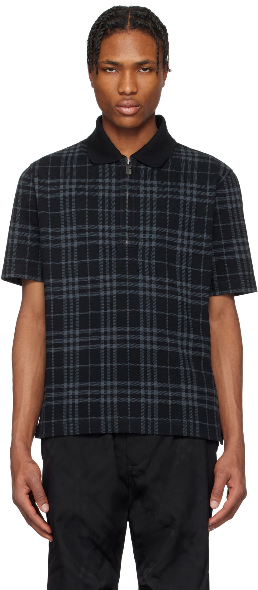 Polotröja Burberry Burberry Stretch Cotton Blend Check Polo Svart | 8101895