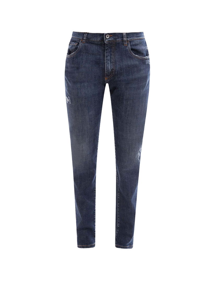 Jeans Dolce & Gabbana Stretch Cotton Back Logo Patch Jeans Blue Mörkblå | GY07LDG8FR9#S9001