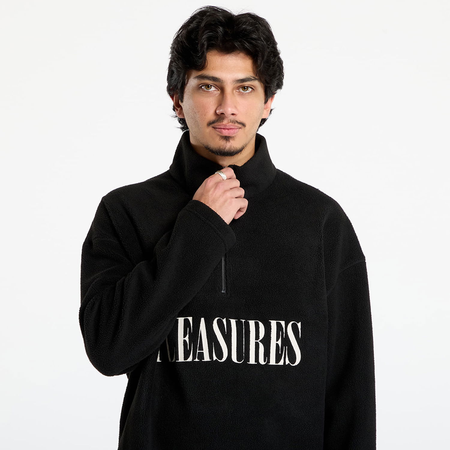Sweatshirt Pleasures Onyx Half Zip Polar Fleece Sweatshirt Svart | P25F029-BLACK, 1