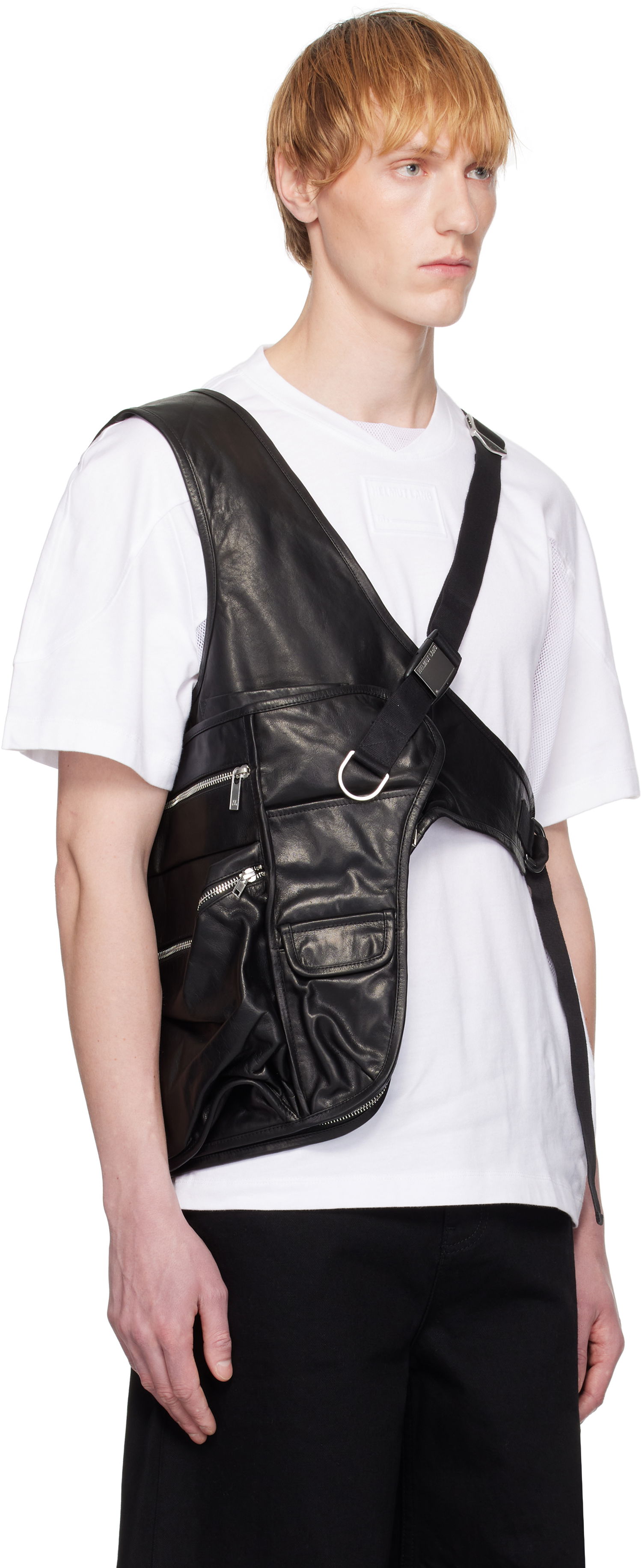 T-shirt Helmut Lang Helmut Lang Utility Bag Leather Vest Svart | P01HM101, 1