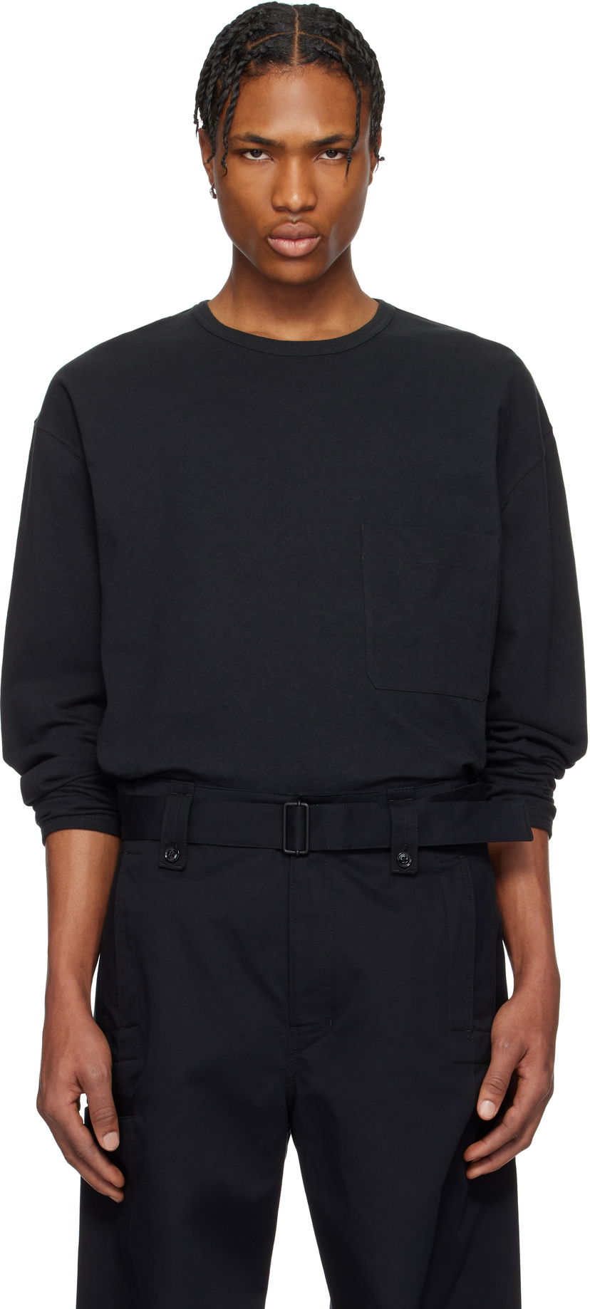 T-shirt LEMAIRE Lemaire Boxy Pocket Long Sleeve T-Shirt Svart | TO1340 LJ1010