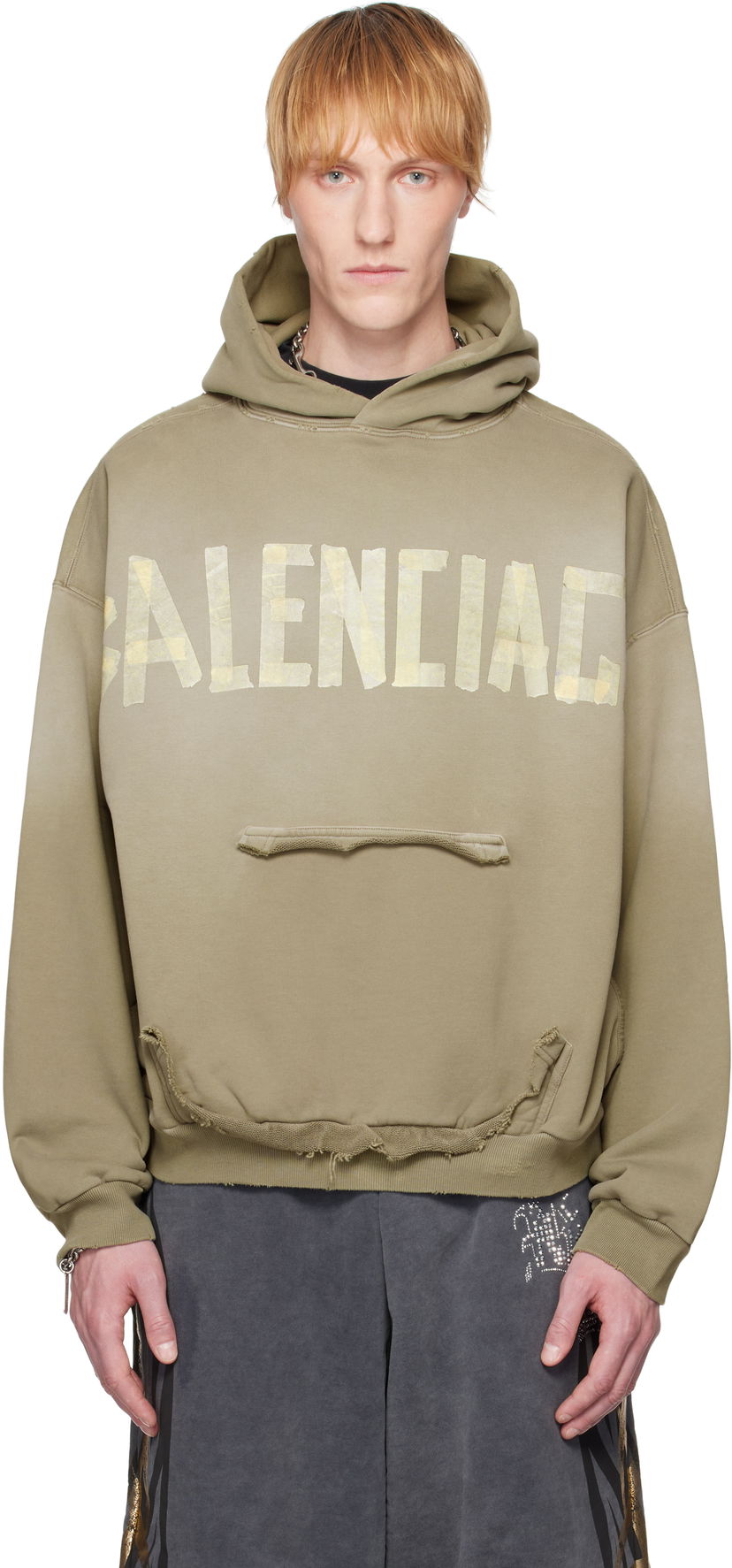 Sweatshirt Balenciaga Balenciaga Tape Type Ripped Pocket Hoodie Grön | 744441TQVA9