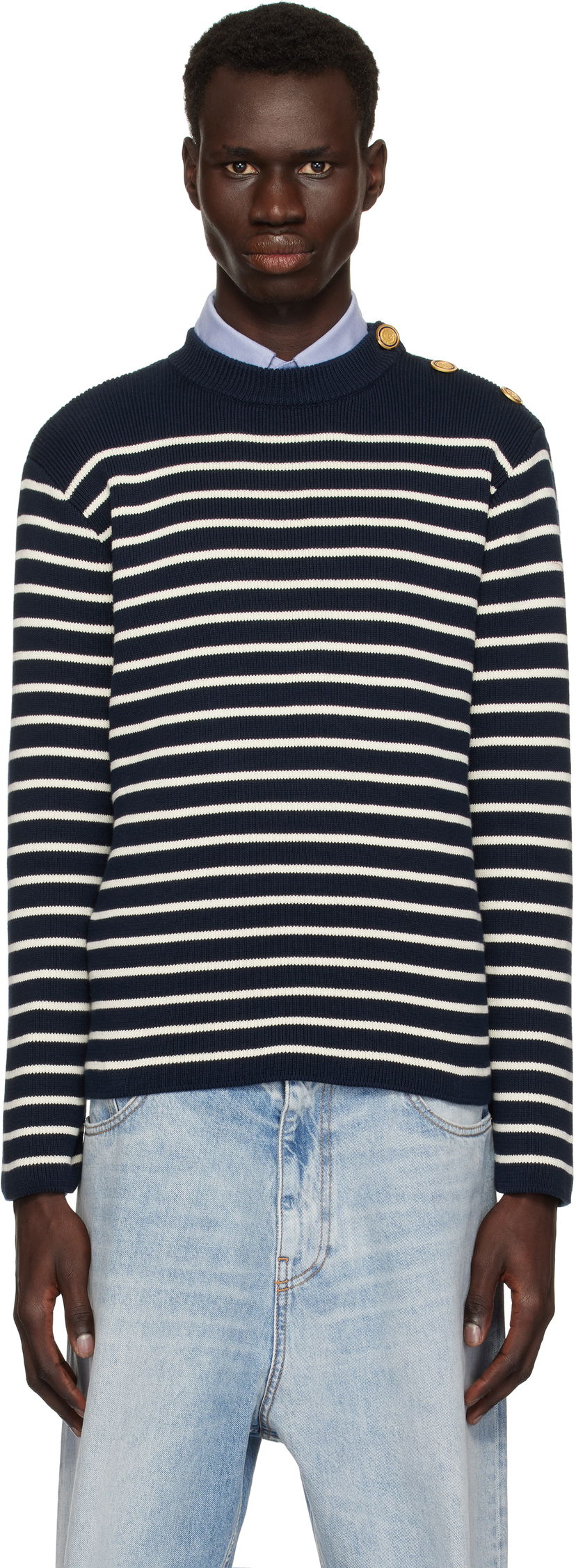 Sweater Valentino Valentino Striped Sweater Mörkblå | 6V3KC33MAR6