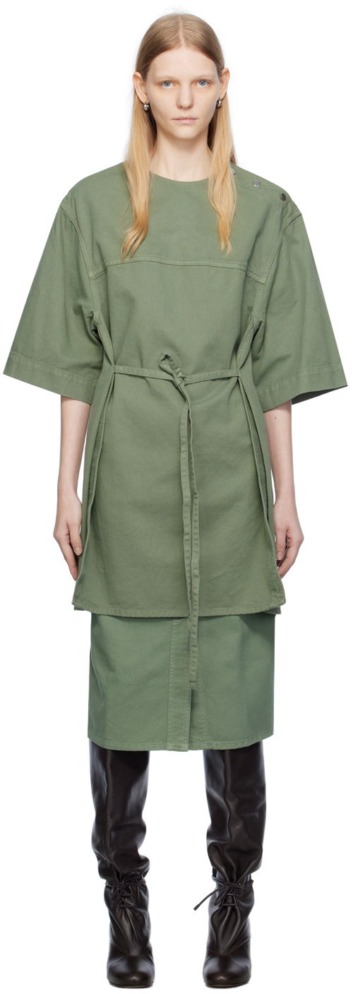 Klä LEMAIRE Boxy Denim Midi Dress Grön | TO1129 LD1002