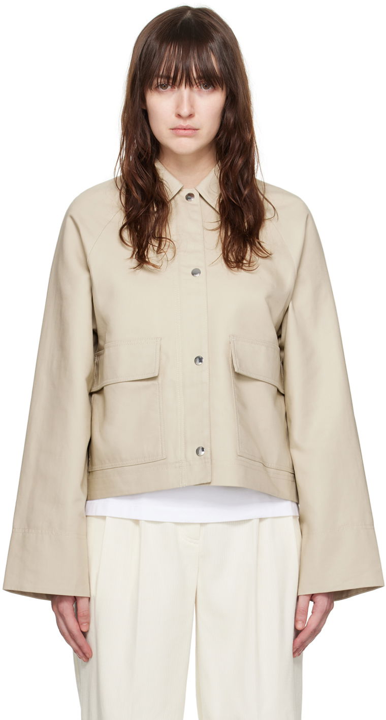 Jacka TOTEME TOTEME Cropped Flap Pocket Jacket Beige | 243-WRO0129-FB0198