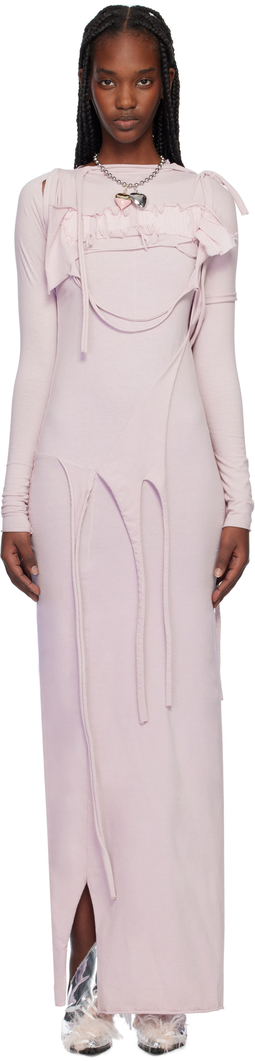 Klä Ottolinger Ottolinger Distressed Longsleeve Maxi Dress Rosa | 2204030114