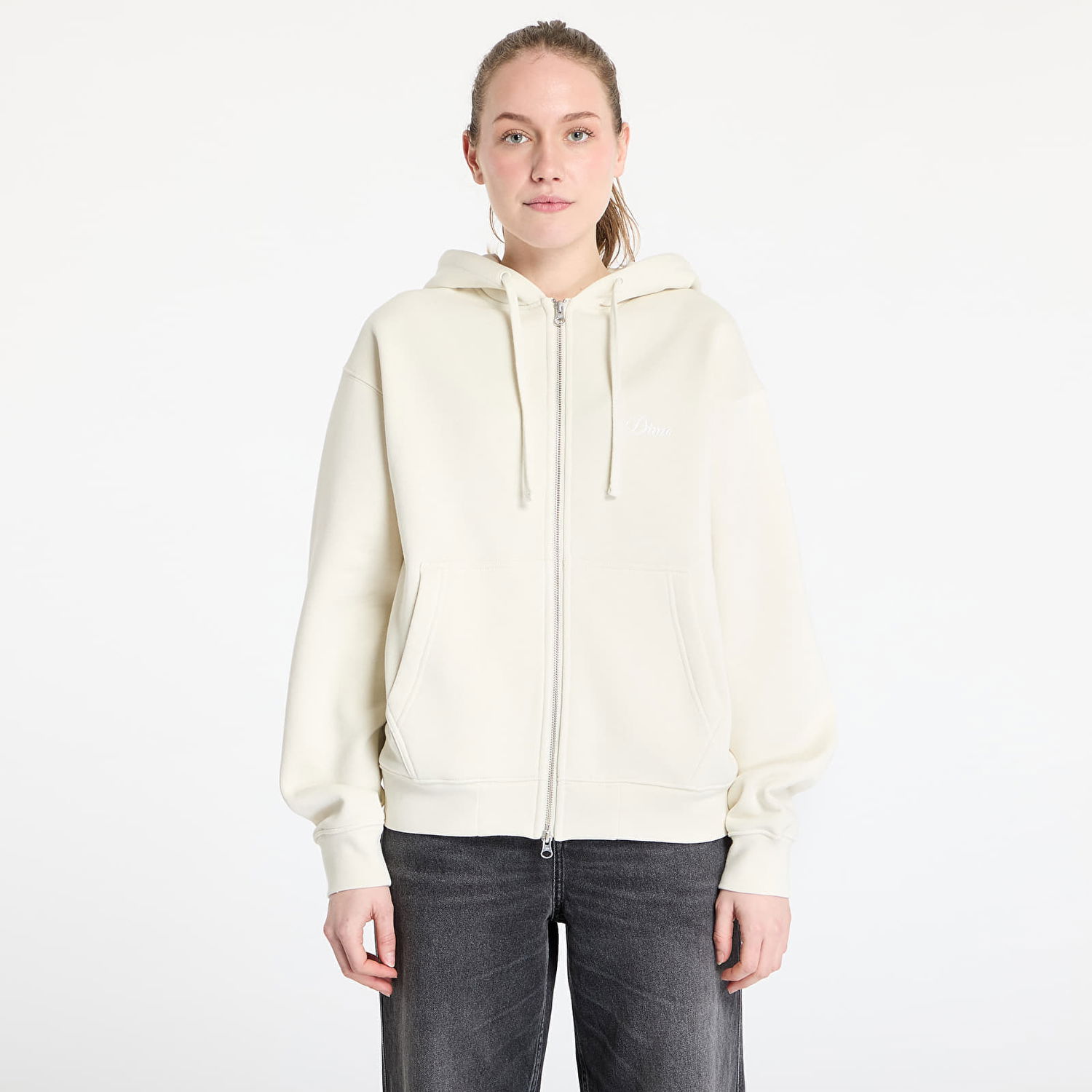 Sweatshirt Dime DIME Cursive Small Logo Zip Hoodie Beige | DIMEHO2453NAT, 1