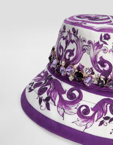 Hatt Dolce & Gabbana Dolce & Gabbana Majolica-Print Bucket Hat with Jewels Purpur | FH671ZFPFSUIP3TN, 2