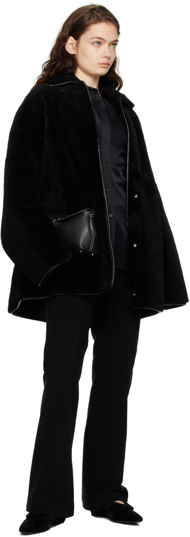 Rockar TOTEME TOTEME Teddy Overshirt Shearling Jacket Svart | 244-WRO0135-LE0080, 3