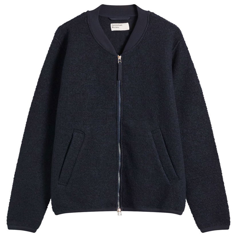 Bomberjacka Universal Works Universal Works Wool Fleece Zip Bomber Jacket, Size Small Mörkblå | 00018-NVY
