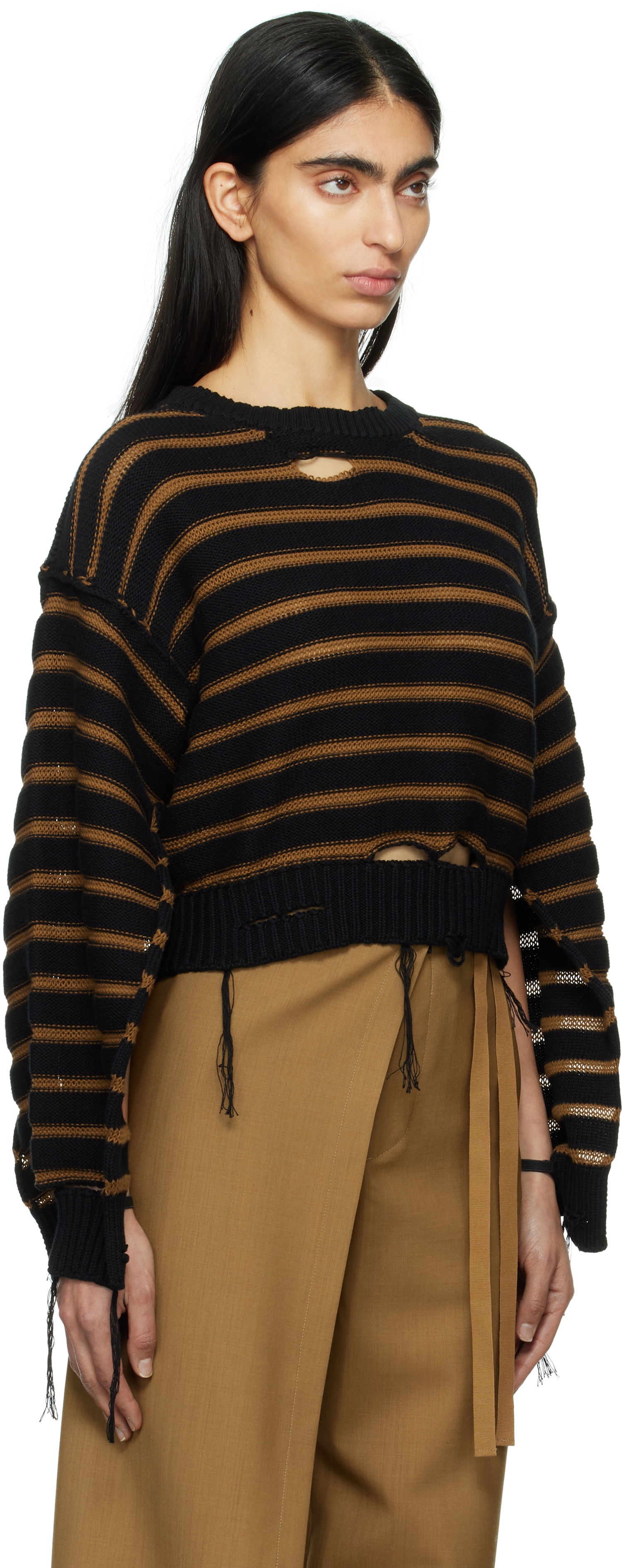 Sweater Maison Margiela MM6 Maison Margiela Striped Distressed Crewneck Sweater Flerfärgad | S52HL0042 M13080, 1
