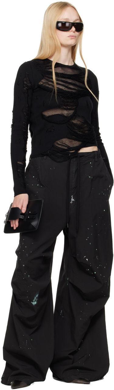 Cargo byxor Maison Margiela MM6 Maison Margiela Light Cotton Poplin Wide Leg Trousers with Paint Splatter Svart | S62KB0240 M35458, 3