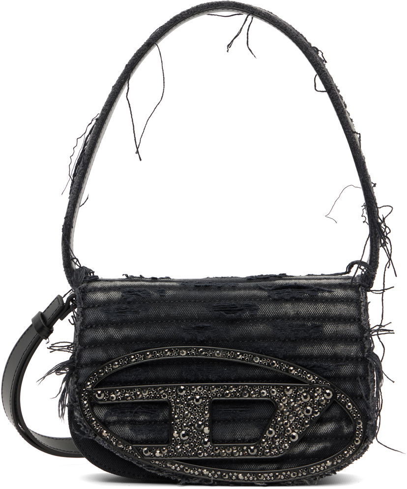 Axelväska Diesel 1DR Distressed Crystal-Embellished Shoulder Bag Svart | X08396 P8398