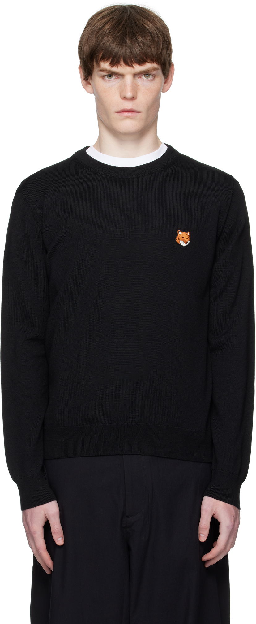 Sweater MAISON KITSUNÉ Maison Kitsuné Fox Head Patch Regular Fit Sweater Svart | PM00801KT1181