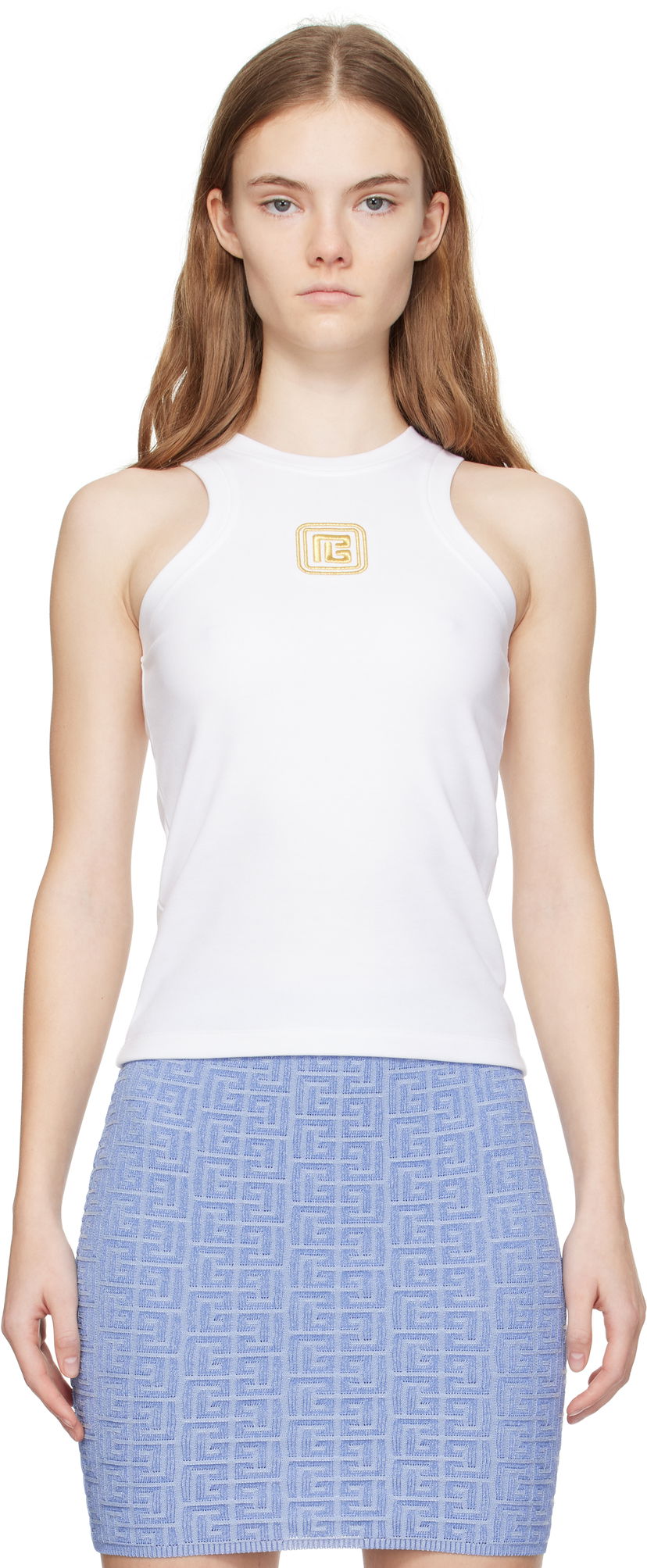 Linne Balmain Balmain Retro 'PB' Tank Top Vit | DF1EB045BC49