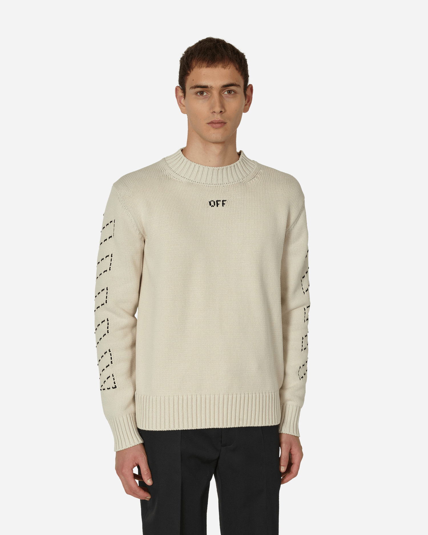 Sweater Off-White Stitch Arrows Diags Knit Sweater Beige Beige | OMHE172F23KNI001 6110, 1