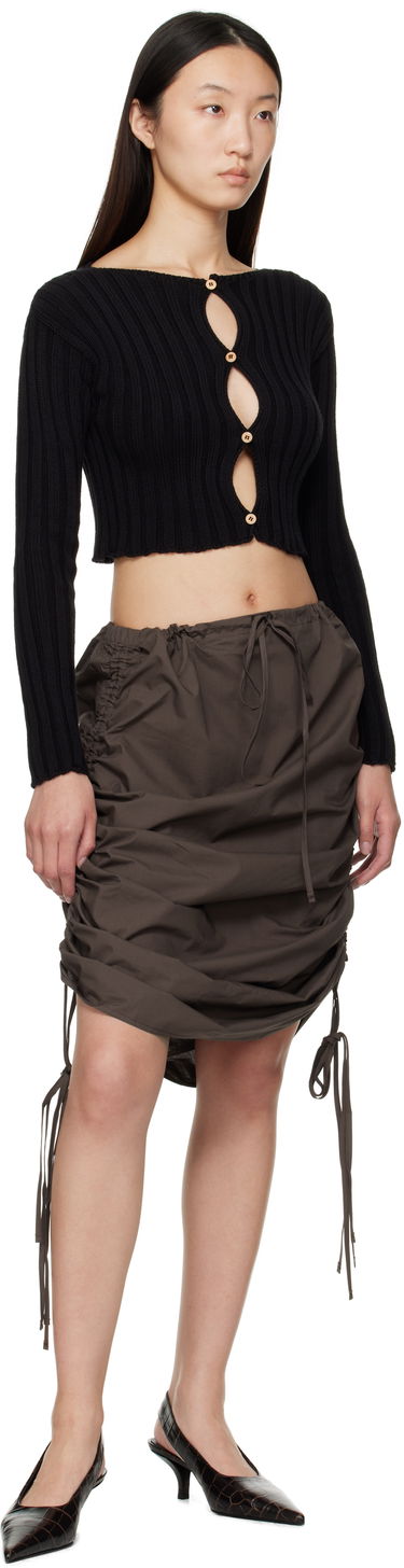 Sweater Baserange Ribbed Cropped Long-Sleeve Cardigan with Keyhole Button Closure Macau Svart | PUMAC-OC-AU25, 3