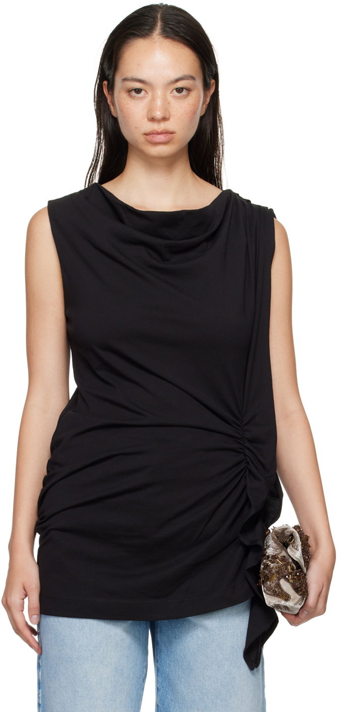 Linne Dries Van Noten Black Ruffled Jersey Top Svart | 242-011115-9603
