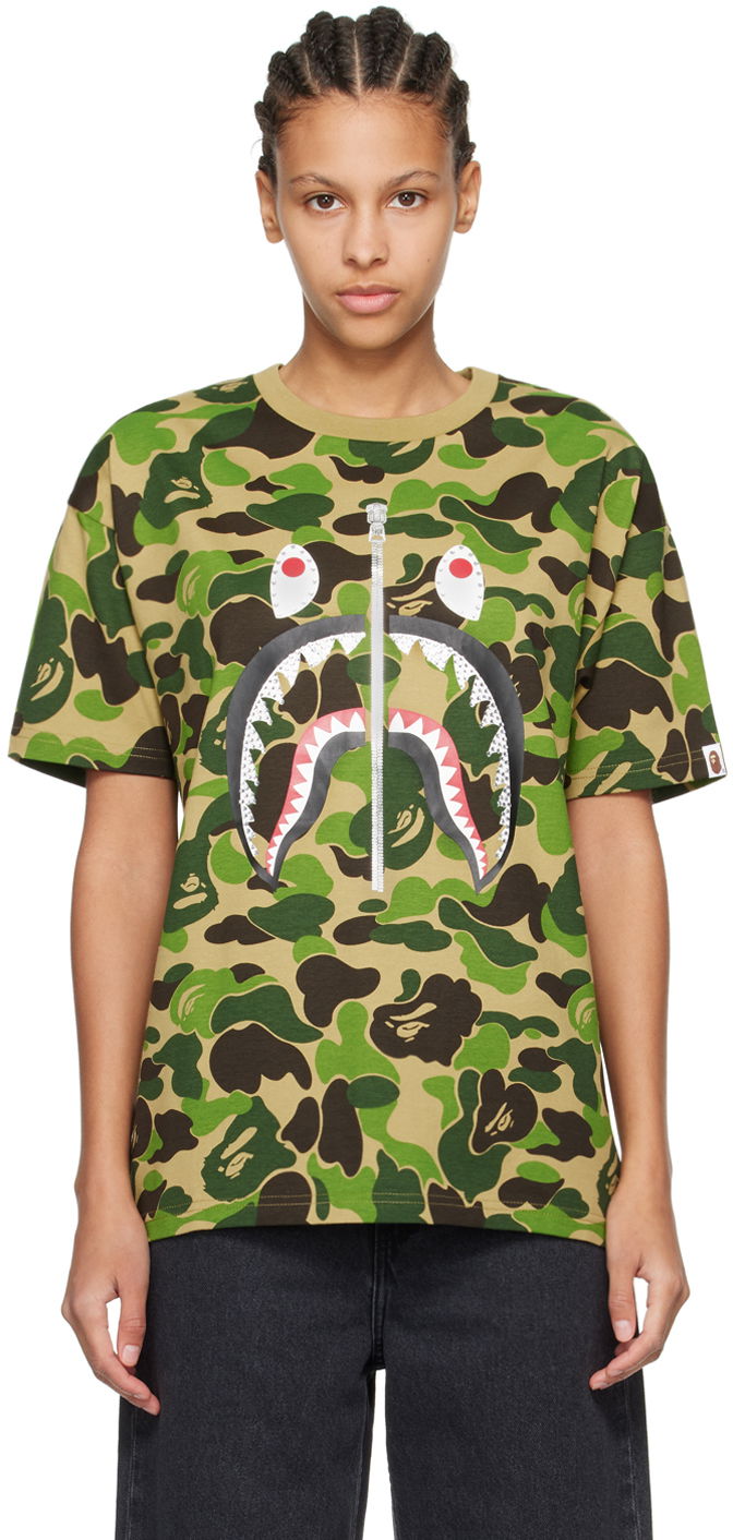 T-shirt BAPE BAPE Khaki ABC Camo Crystal Stone Shark T-Shirt Grön | 001CSK302007L
