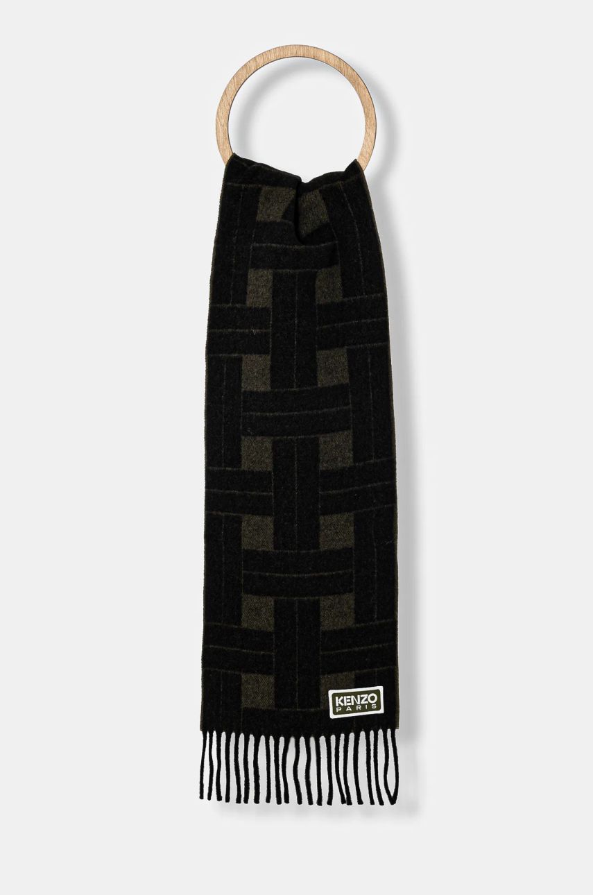 Halsduk KENZO Reversible Wool Scarf with Geometric Pattern Svart | FE68EU014JEC.51, 0