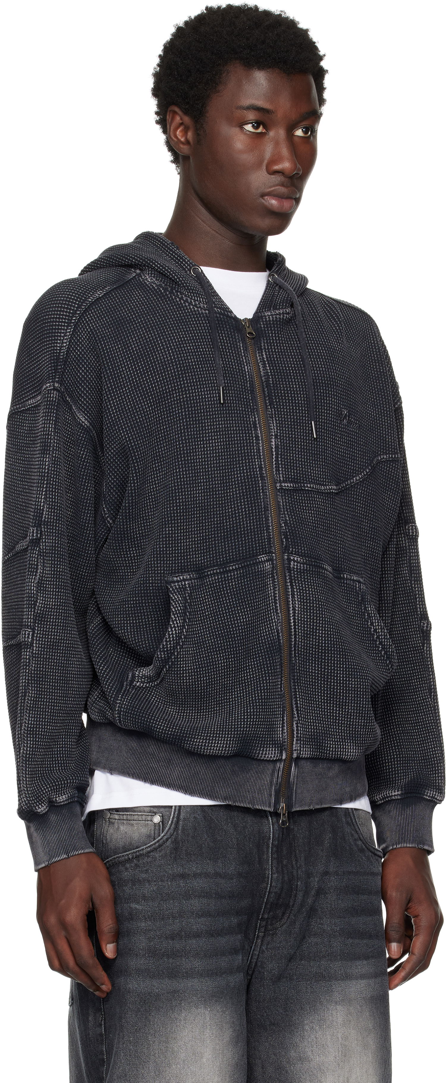 Sweatshirt Dime Dime Premium Waffle Zip Hoodie Svart | DIMESU258BLK, 1