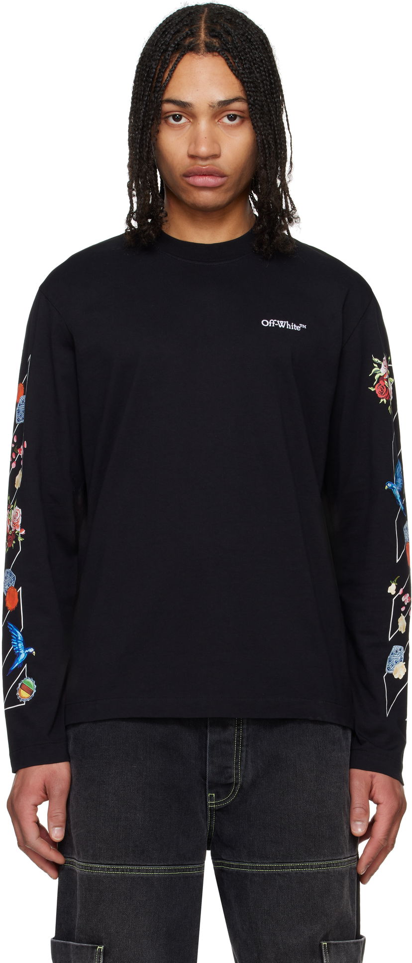 T-shirt Off-White Off-White Fresco Diag Long Sleeve T-Shirt Svart | OMAB086S25JER0011001