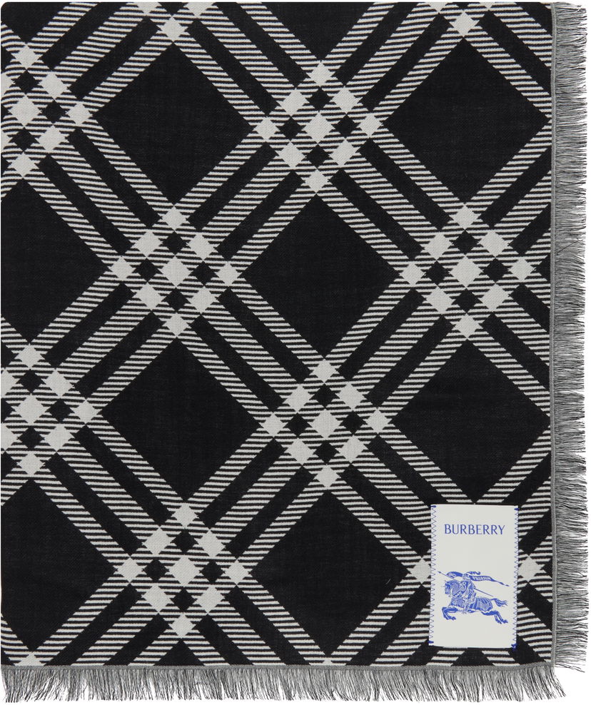 Halsduk Burberry Burberry Wide Check Wool Silk Scarf Svart | 8110162