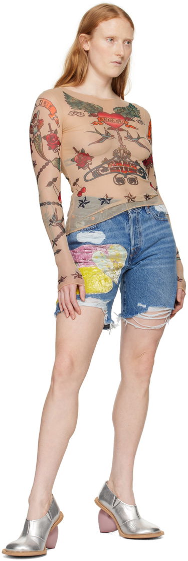 T-shirt Anna Sui Anna Sui Tattoo Mesh Long Sleeve T-Shirt Beige | 224P21, 3