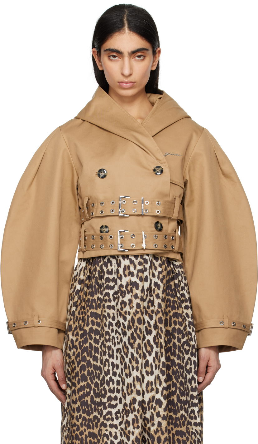 Trenchcoat GANNI Ganni Bonded Cotton Short Trench Jacket Brun | W0220