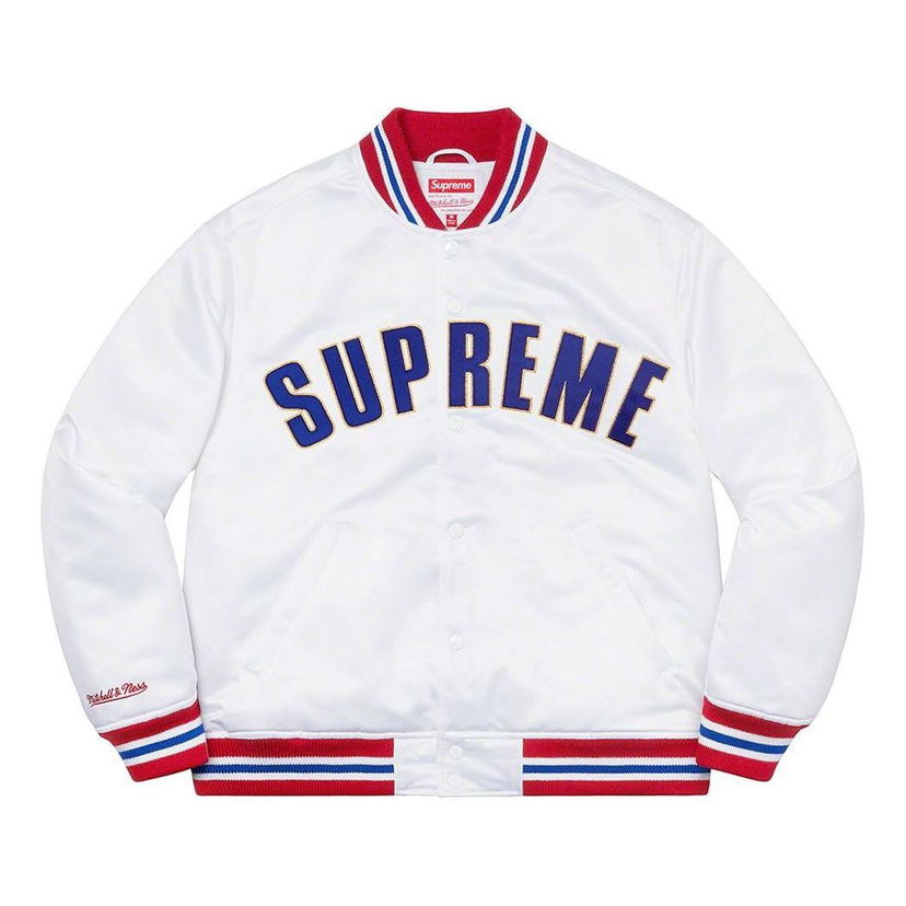 Bomberjacka Supreme Mitchell & Ness Satin Varsity Jacket Vit | SUP-SS21-643