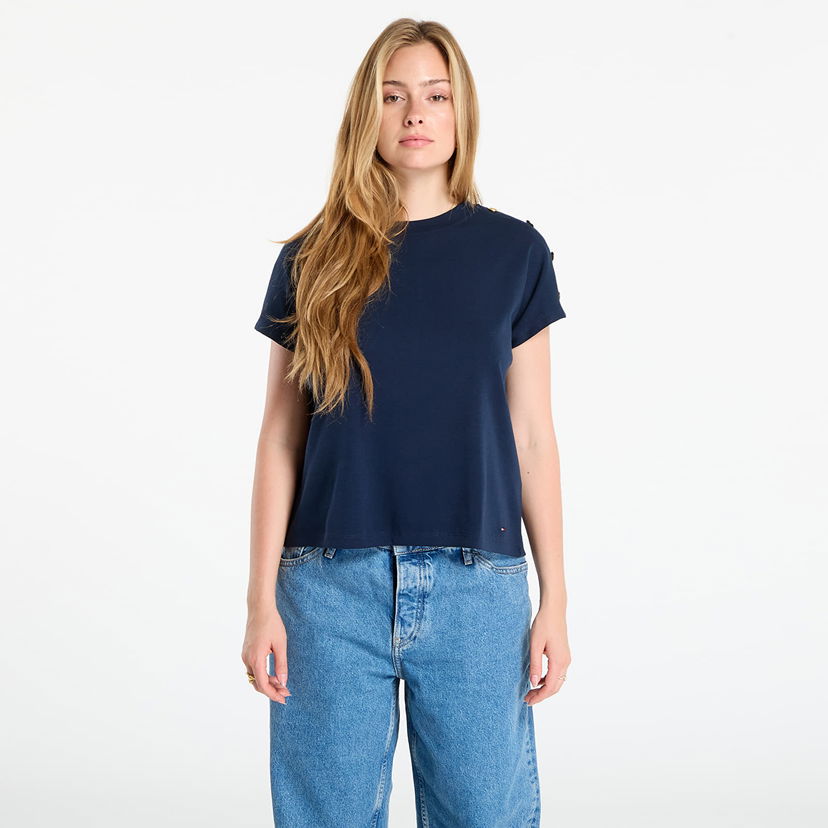 T-shirt Tommy Hilfiger Tommy Hilfiger Gold Button Short Sleeve T-Shirt Mörkblå | WW0WW47455 C1G