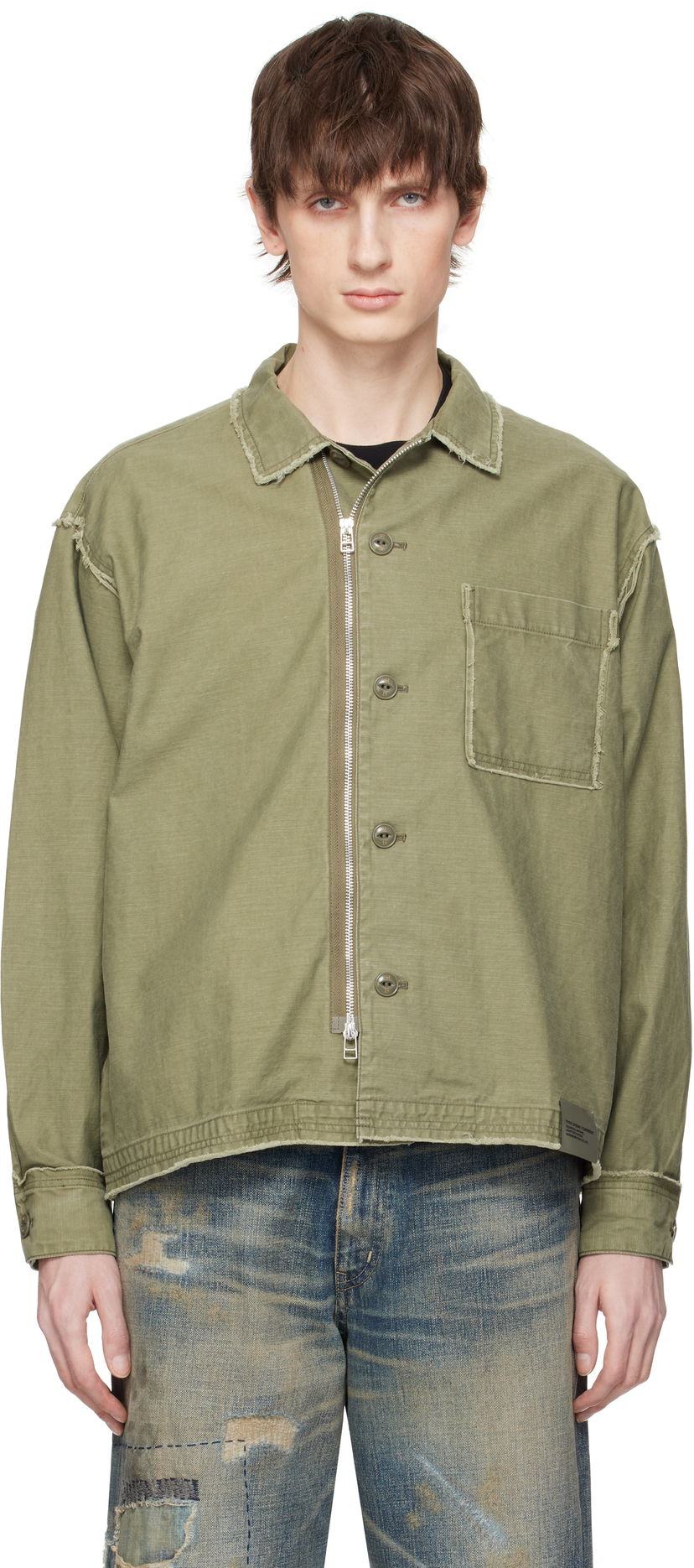 Jacka Neighborhood Neighborhood Untrimmed Zip Long Sleeve Shirt Grön | 251AQNH-SHM06