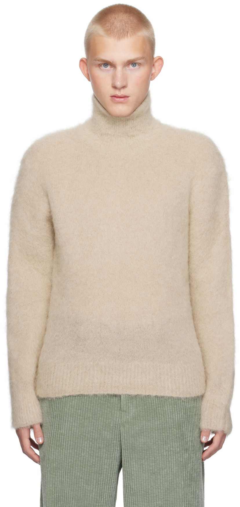 Sweater AMI Alpaca Mohair Brushed Turtleneck Beige | HKS447.KN0056